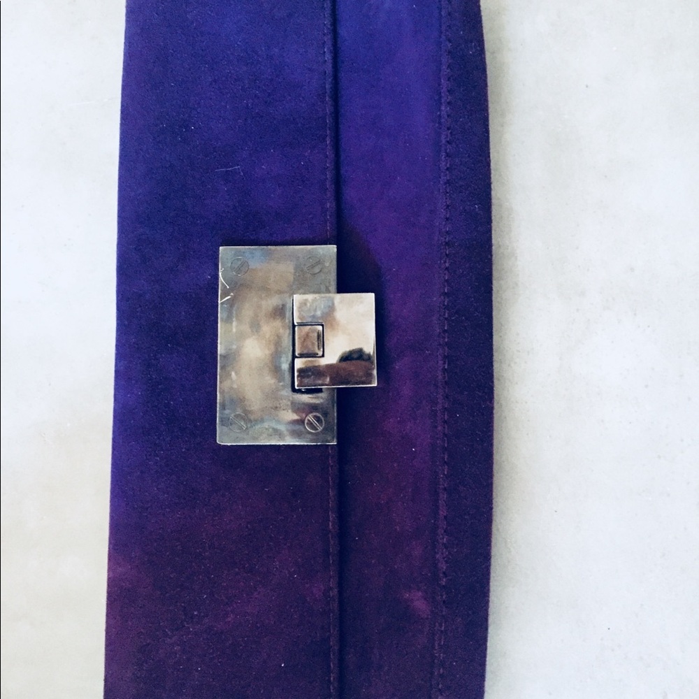 Stuart Weitzman Purple Suede Clutch with Silver Turn-Lock